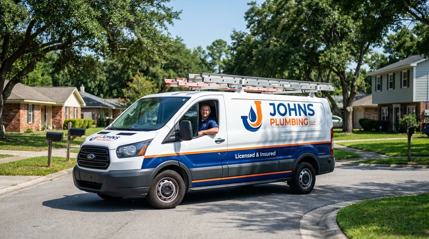 Johns Plumbing LLC service van in Scottsville, NY