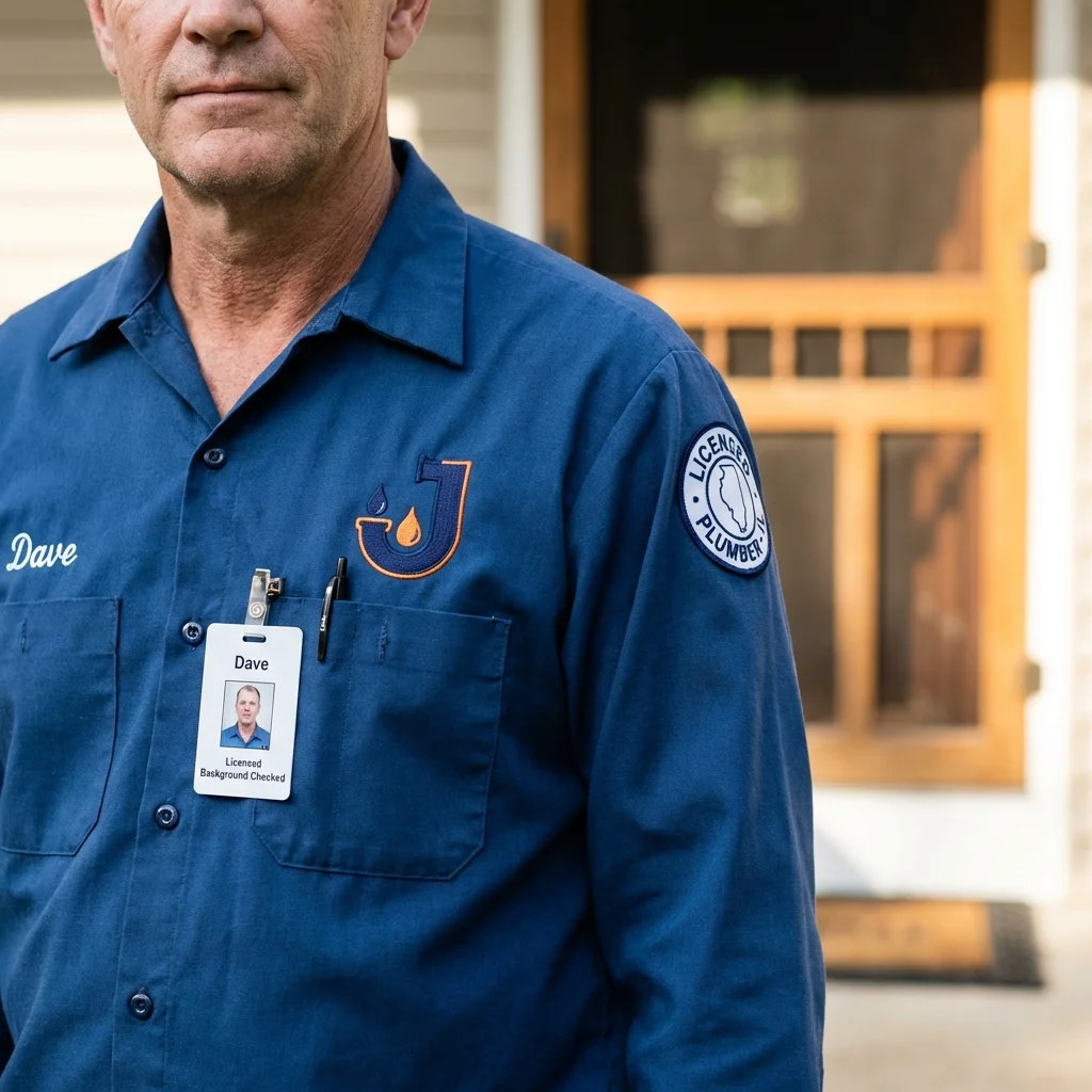 Licensed plumber showing ID badge in Scottsville, NY