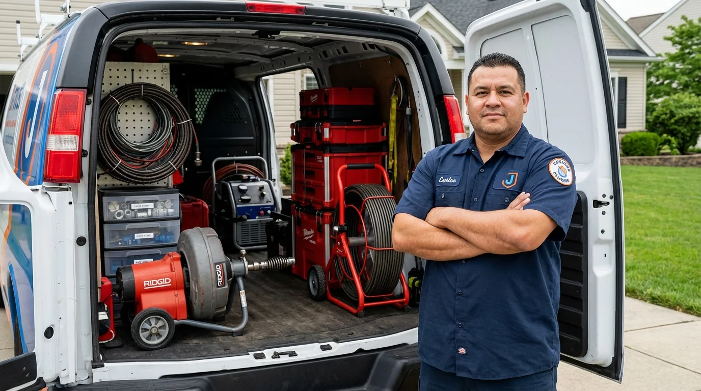 Professional drain cleaning equipment and Johns Plumbing LLC plumber in Scottsville
