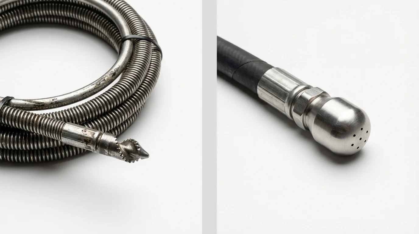 Drain snake cable and hydro jetting nozzle used for drain cleaning in Scottsville, NY