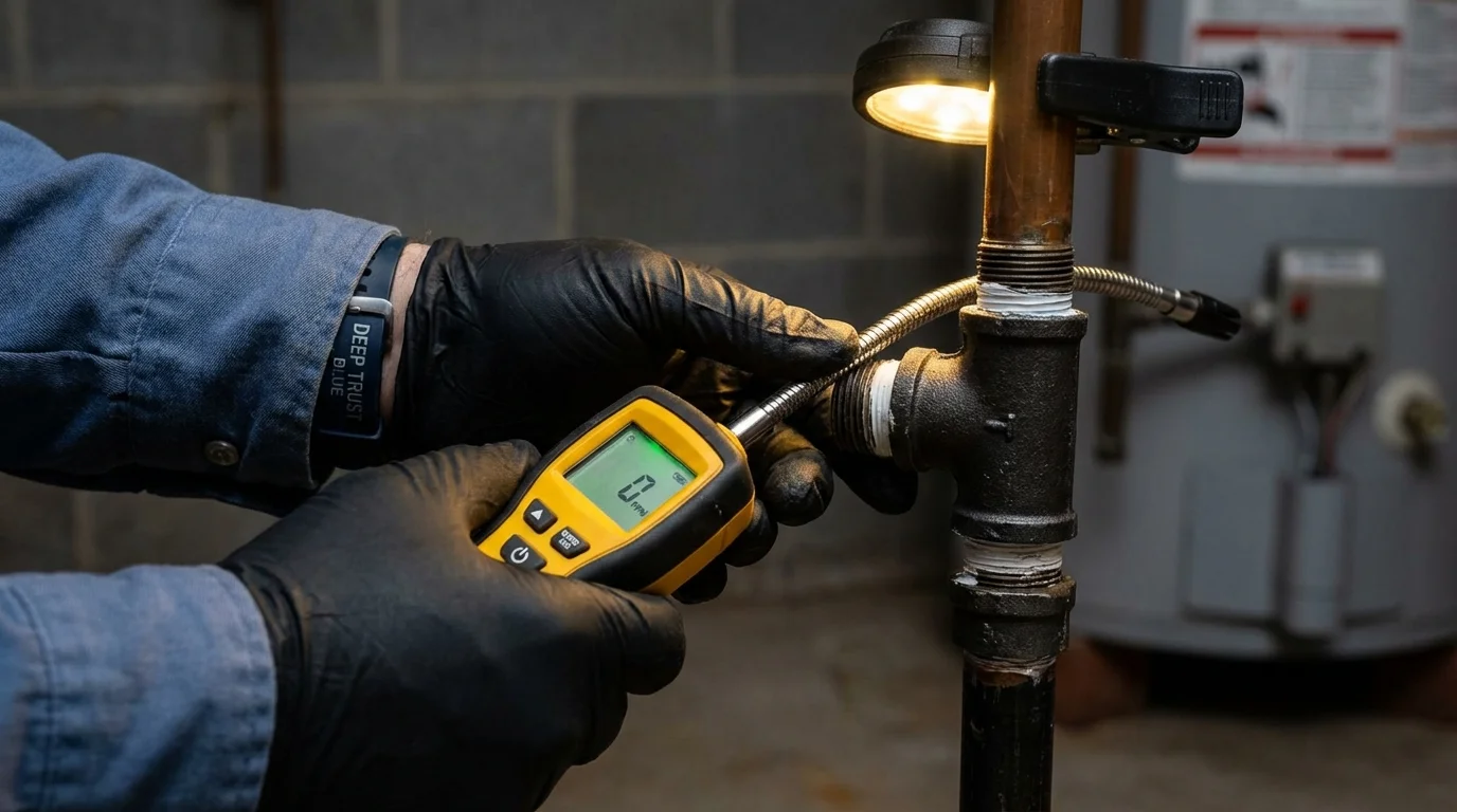 Gas leak detection with electronic sniffer by Johns Plumbing LLC in Scottsville