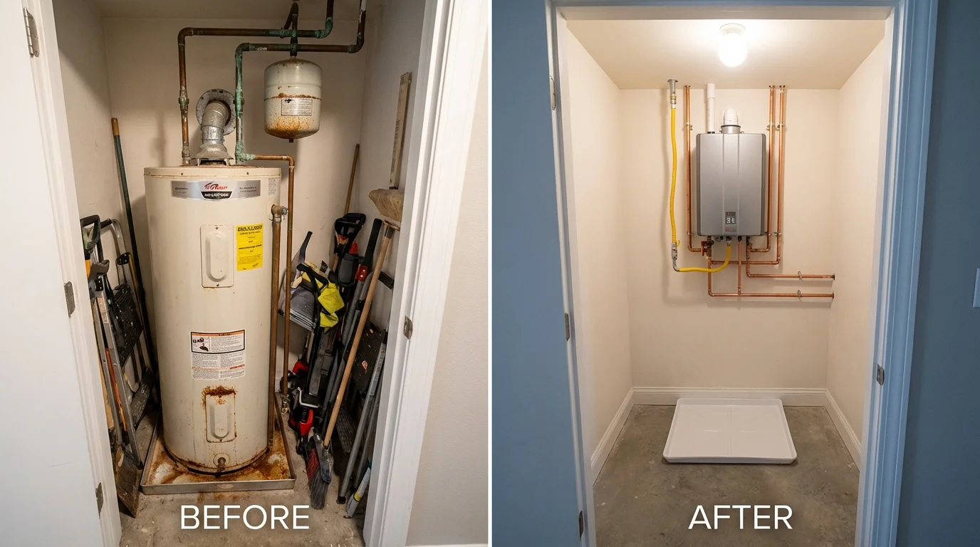 Tank water heater versus wall-mounted tankless unit comparison for Scottsville, NY homeowners