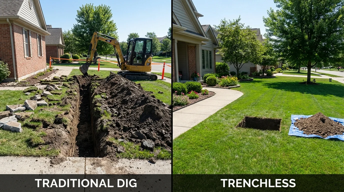Trenchless sewer repair with minimal yard damage versus traditional excavation in Scottsville, NY